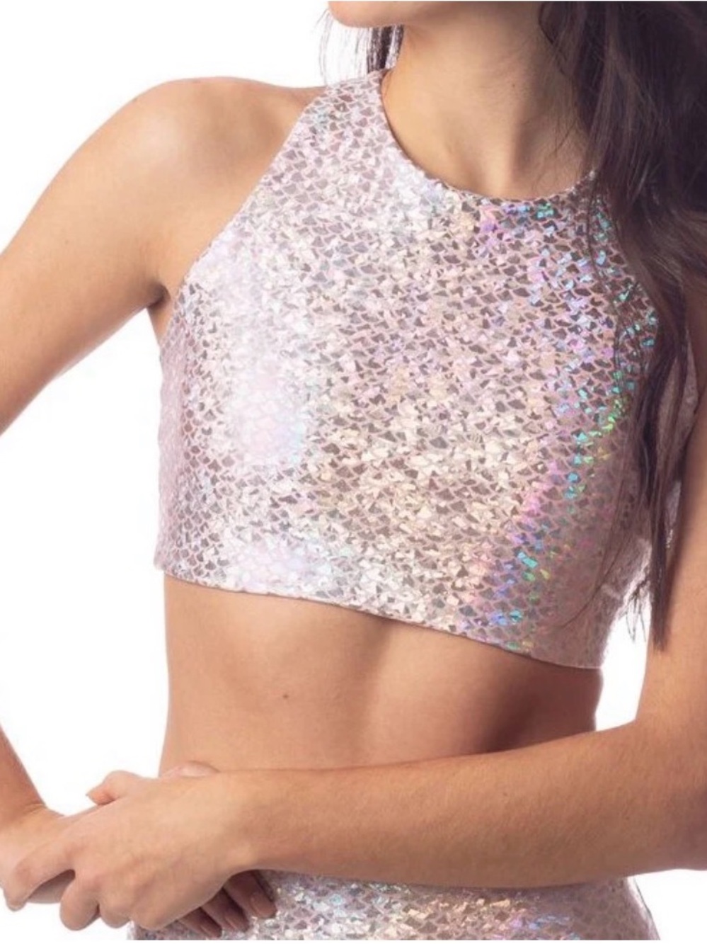 Emily Hsu Designs Iridescent Pink Mermaid Crop Top NWT
